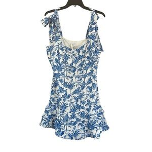 New Gianni Bini Sophia Mini Ruffle Dress Blue Floral Size 12 Bows Ruffle